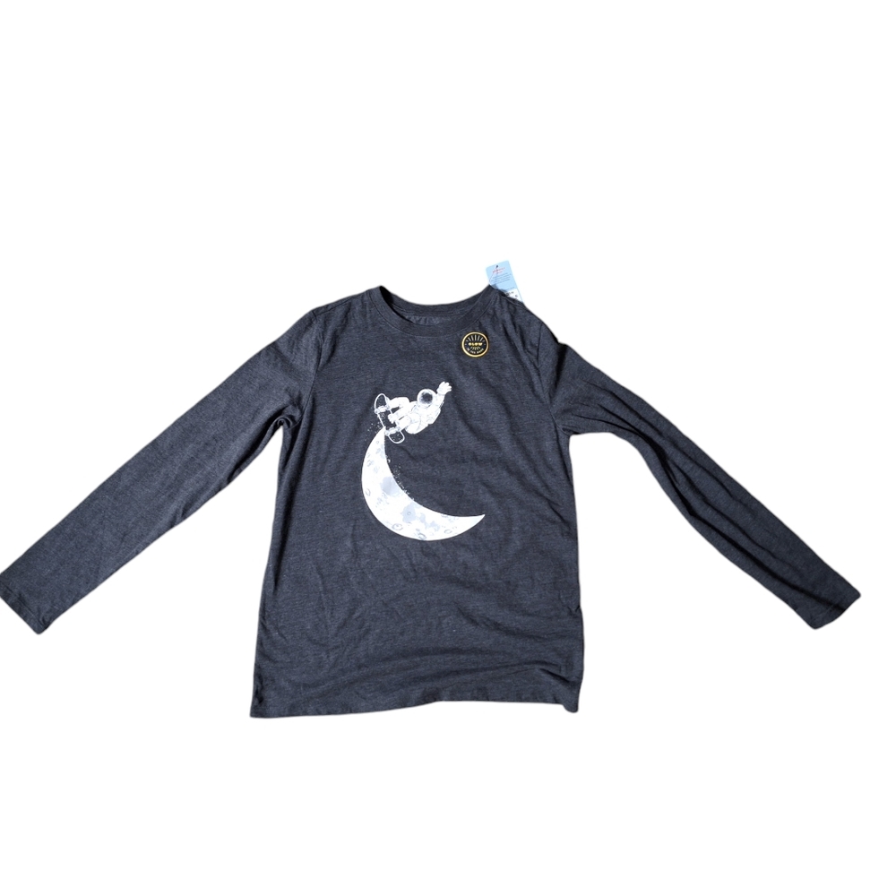 NWT Boys Moons Skater Longsleeve Graphic Tshirt Charcoal Gray Large